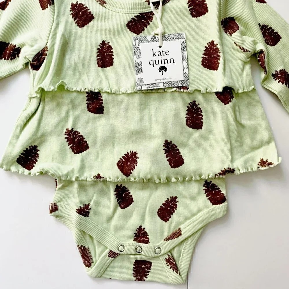 Kate Quinn long sleeve double ruffle dress Little Pinecones bodysuit